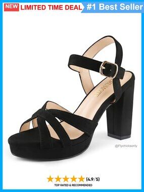 Women's Chunky Block Heel Platform Sandals Peep Toe Ankle Strap Faux Leather